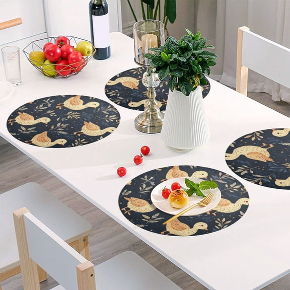 Round Grid Placemat ,One Sizex1, Round Placemat, PVC Plate Mat，15.4 Inch Non-Slip and Heat Resistant, Table Placemat, Dining Room Placemat Cartoon Duck1