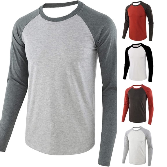 Afdoent Mens Long Sleeve T-Shirt Casual Color Block Crew Neck T Shirt Sports Loose Classic Vintage Tee Shirts Vacation Tops