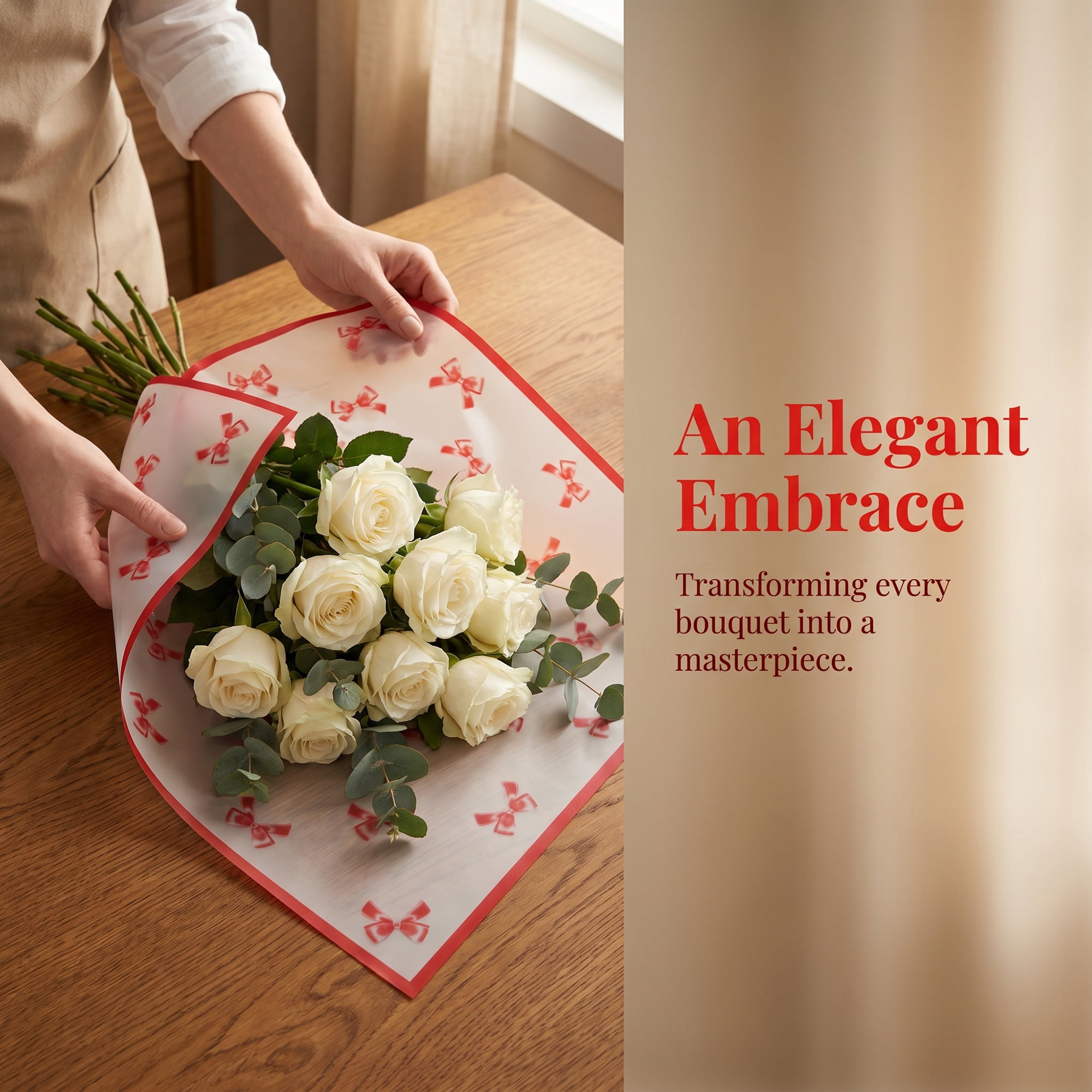 Unique Bargains Waterproof Luxury Matte Gift Wrapping Paper for Bouquets Red 21.3"x 21.3"