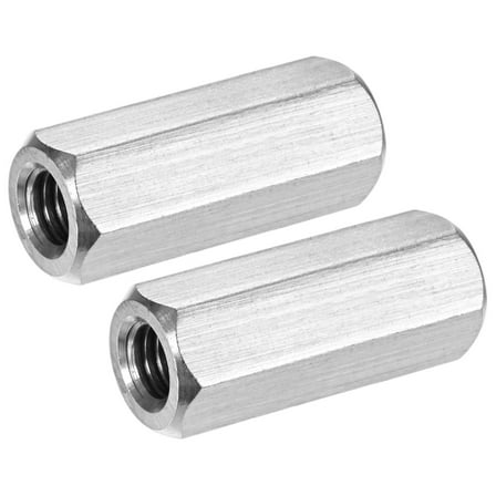 Uxcell 2-Pack 3/8"-16 UNC Hex Coupling Nuts, 1.57" Length 304 Stainless Steel Fully Threaded[Silver Tone]