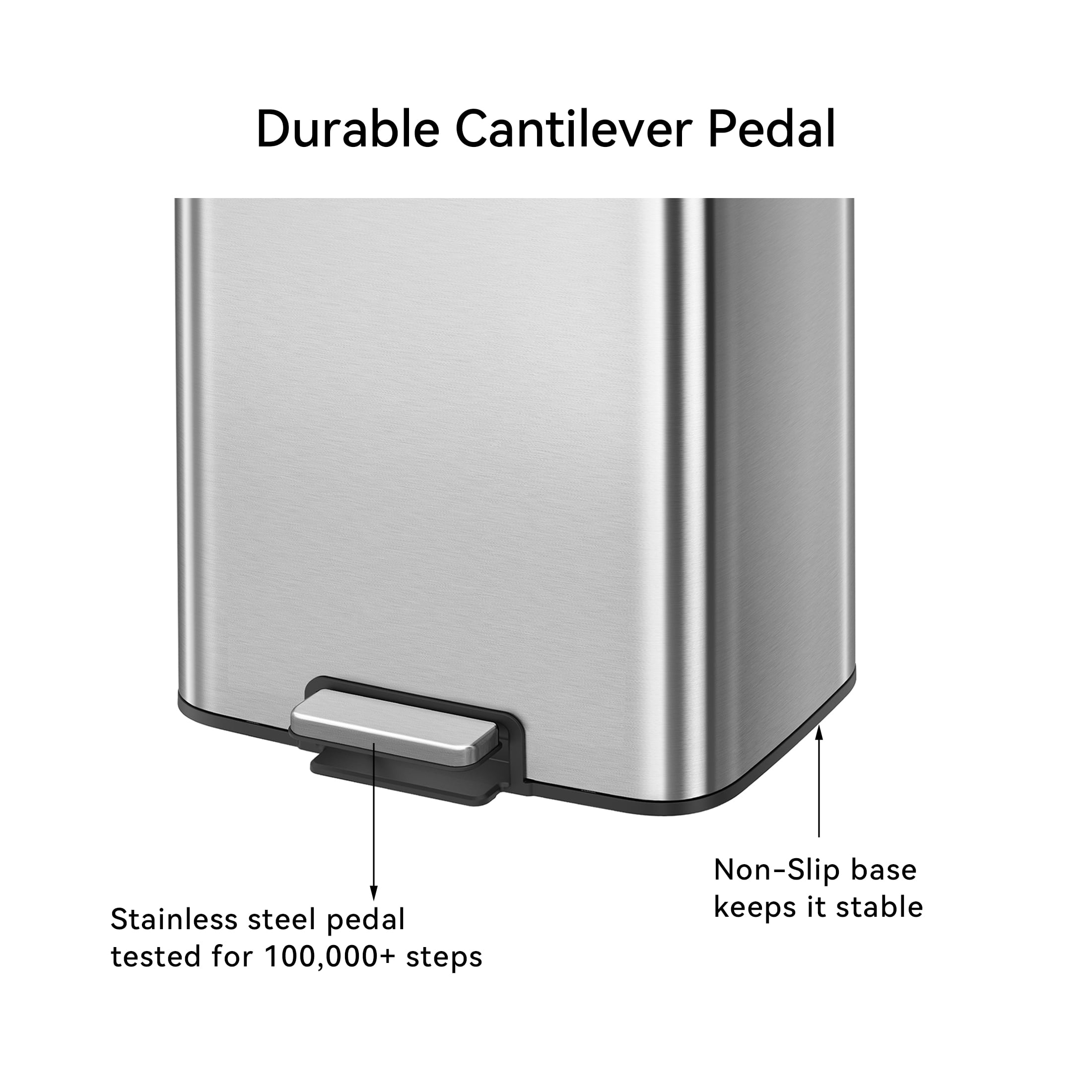 EKO Maxwell Kitchen Trash Can, 13.2 Gallon Brushed Stainless Steel Step Garbage Bin with Soft Close Lid, Silver with Sample Trash Bags Included