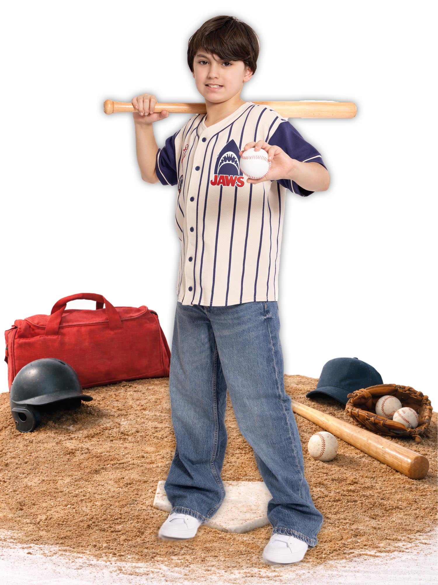 Jaws Boys Graphic Baseball Jersey with Short Sleeves, Sizes 4-18