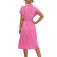 thumbnail image 3 of Innerwin Shirt Dress Button Down Ladies Midi Dresses Holiday Short Sleeve Loose Red S, 3 of 4
