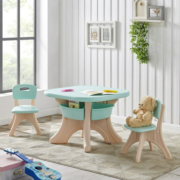 Kids Table and Chairs Play Set Children Tutors Toys with Center Storage
