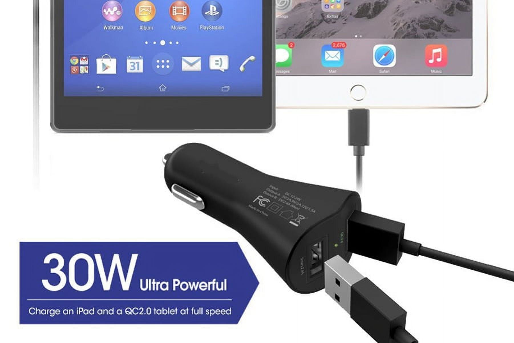 30W Fast Car Charger for Nokia XR21, T21, X100 - 2-Port USB 6ft Cable Type-C Quick Charge DC Socket