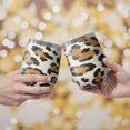 thumbnail image 2 of 12oz Stemless Wine Tumblers Beige and Black Of Leopard Print Vacuum Insulated Stainless Steel Travel Tumbler Cups Mug with Lid and Straw for Champaign,Cocktail,Beer with Cleaning Brush, 2 of 5