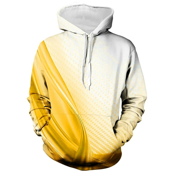 Hoodie for Men Trendy 3D Print Drawstring Pullover Slim Fit Hooded Sweatshirt Crewneck Long Sleeve with Pockets (XL, Yellow)