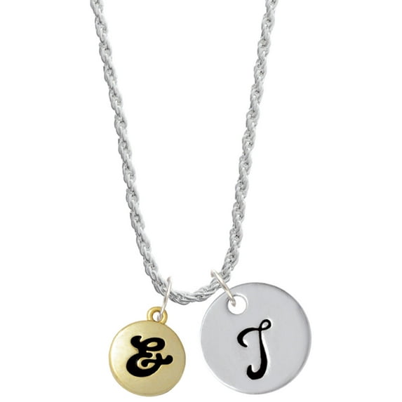 Delight Jewelry Goldtone Capital Letter - & - Pebble Disc - Silvertone Script Initial Disc - T - Charm Necklace, 20"+3"