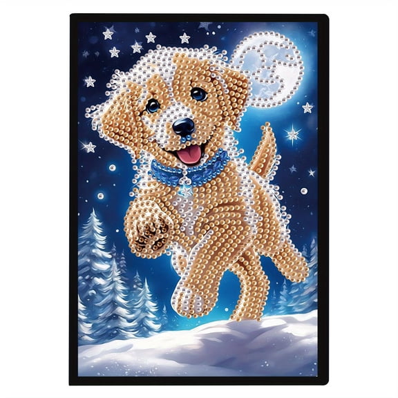 Diamond Painting Notebook Kit Moonlit Puppy DIY Art Craft Kit A5 Perfect Creative Gift Ideal for Painting, Writing, and Notebook Use
