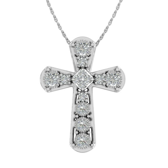 0.15 Carat Diamond Cross Pendant Necklace in 10K White Gold