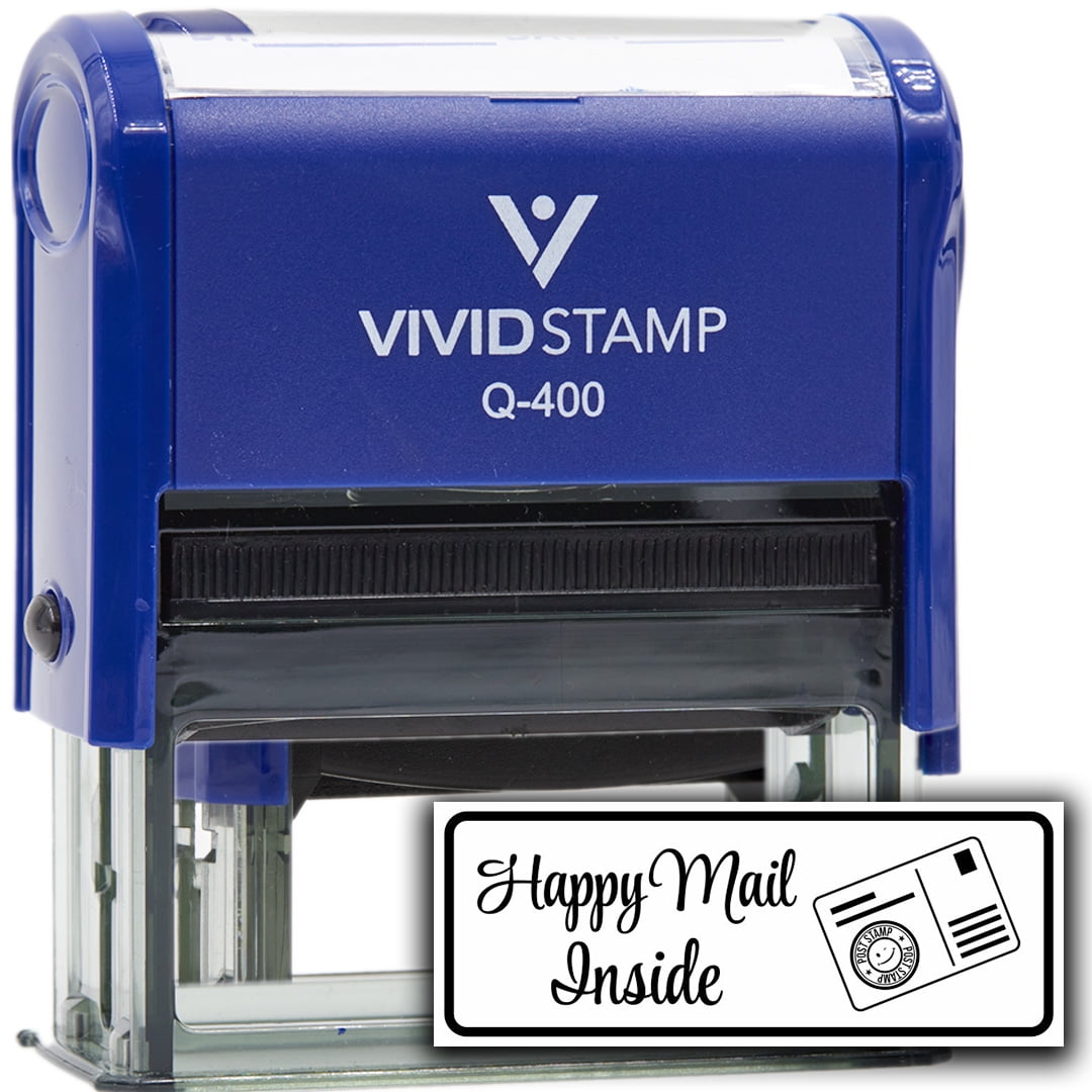 (3 pack) All Quality Happy Mail Inside Self-Inking Rubber Stamp | Business and Packaging Stamps (Blue Ink) - Q-400