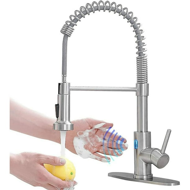 Touchless kitchen faucet with pullout sprayer LED light Single lever