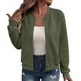 thumbnail image 3 of MaFYtyTPR Women's Collarless Zip Up Jacket Waffle Knit Long Sleeve Casual Cardigan Coat for Fall Winter, 3 of 7