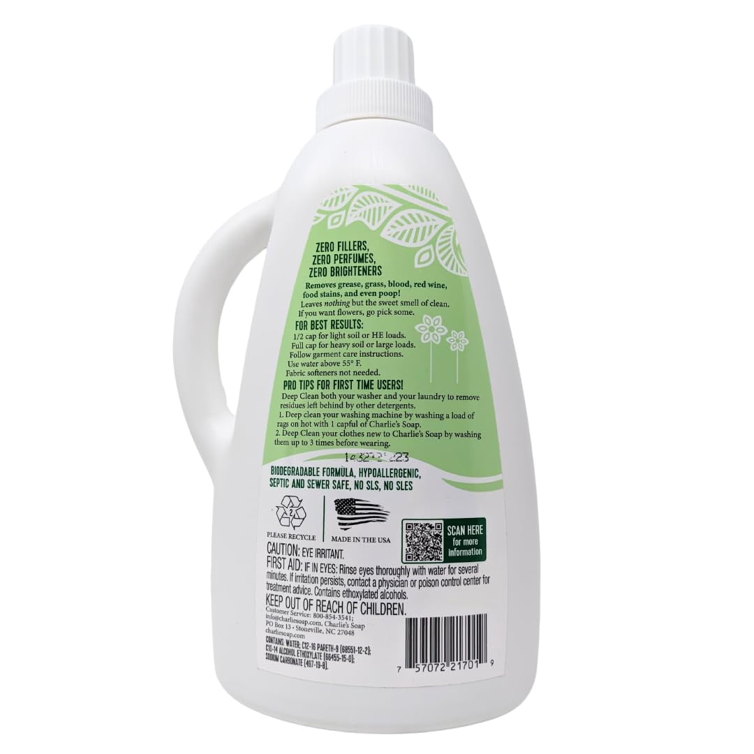 Charlie’s Soap Laundry Liquid (100 Loads, 1 Pack) Baby Gentle 75.0 Fl Oz Natural Deep Cleaning Hypoallergenic Laundry Detergent – Eco-Friendly, Safe and Effective
