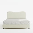 thumbnail image 1 of Full Size Boucle Upholstered Platform Bed - Soft Headboard, Low Profile, Heavy Duty Wooden Slats, Rounded Corners, Noise-Free, Easy Assembly - Off-Color, Full, 1 of 6
