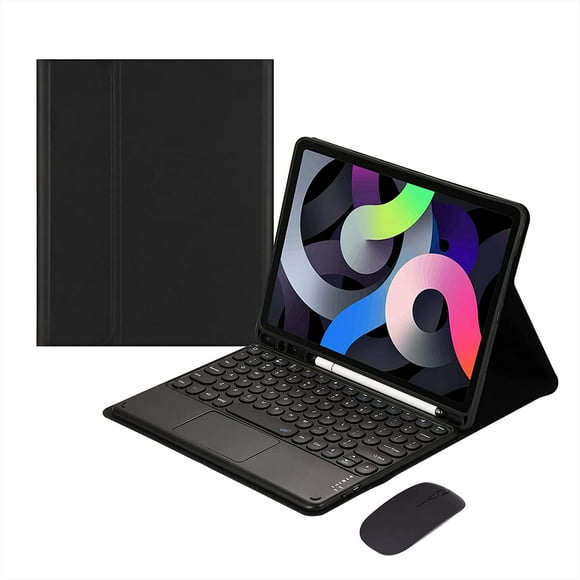 iPad 6th 5th Generation Air 2 Pro 9.7 Color Touch Keyboard Case with Bluetooth Mouse Cute Round Key TouchPad Detachable Trackpad Keyboard iPad 6 iPad 5 Cover