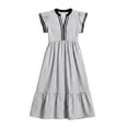 thumbnail image 5 of WRKEKC Robes Midi pour Femmes à Rayures à Double Volant Manches Courtes Col en V Midi Entretien Facile Extensible Confort Chic Doux, 5 of 5