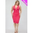 thumbnail image 2 of Plus Plunging Neck Crisscross Back Ruched Bodycon Mini Dress, 2 of 5