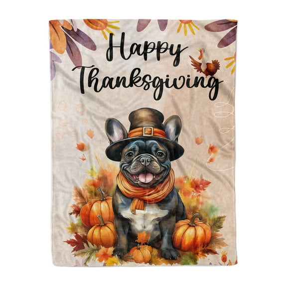 Happy Thanksgiving French Bulldog Welcome Thankful Fall Autumn Pumpkin Cozy Fleece Blanket Dog Lover Gifts Warm Soft Throw Blanket - 02021