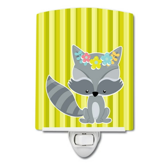 Caroline's Treasures BB7095CNL Raccoon with Flowers Ceramic Night Light, 6x4x3", multicolor