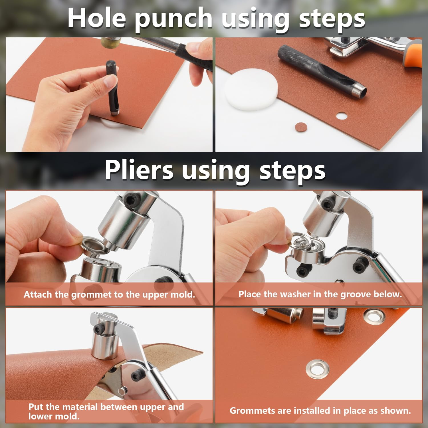 Grommet Tool Kit with Handheld Puncher, 500 Pcs 3/8 inch Heavy Duty Grommets Setting Kit for Tarp, Banner, Fabric, Leather, Canvas, Tent Repairs