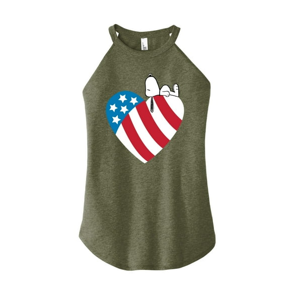 Peanuts - Snoopy On Flag Heart - Juniors High Neck Tank Top
