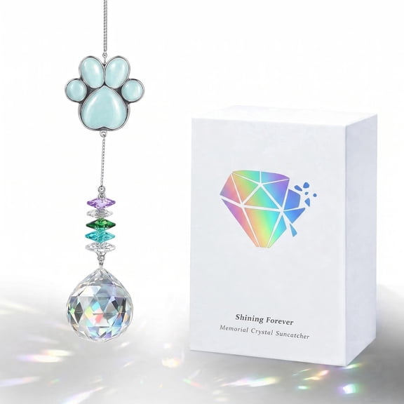 MQAAUP Pet Memorial Suncatcher,Dog Memorial Gifts, Pet Loss Sympathy, Thoughtful Dogs and Cats Bereavement Remembrance Gifts, Natural Cat's Eye Paw Crystal Suncatcher