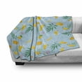 thumbnail image 2 of Tropical Soft Flannel Fleece Throw Blanket, Composition of Fruits Smoothies Palm Leaves, Cozy Plush for Indoor and Outdoor Use, 70" x 90", Pale Blue Mustard Green, by Ambesonne, 2 of 5