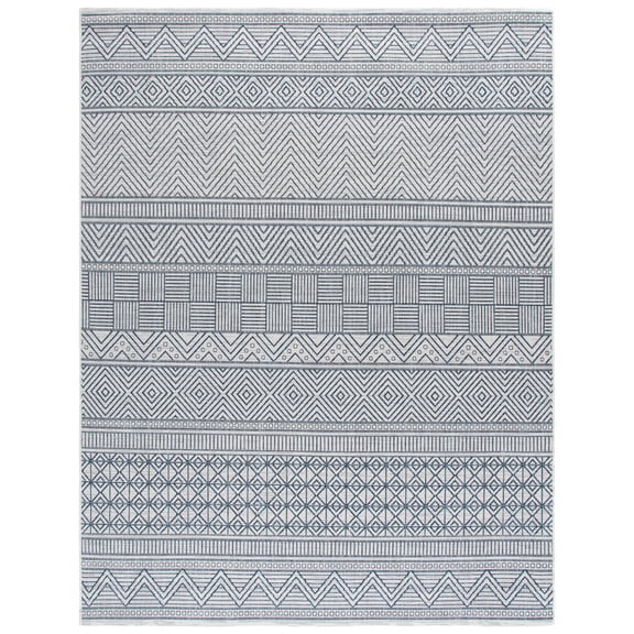 SAFAVIEH Courtyard Altan Geometric Indoor/Outdoor Area Rug, Ivory/Navy, 9' x 12'