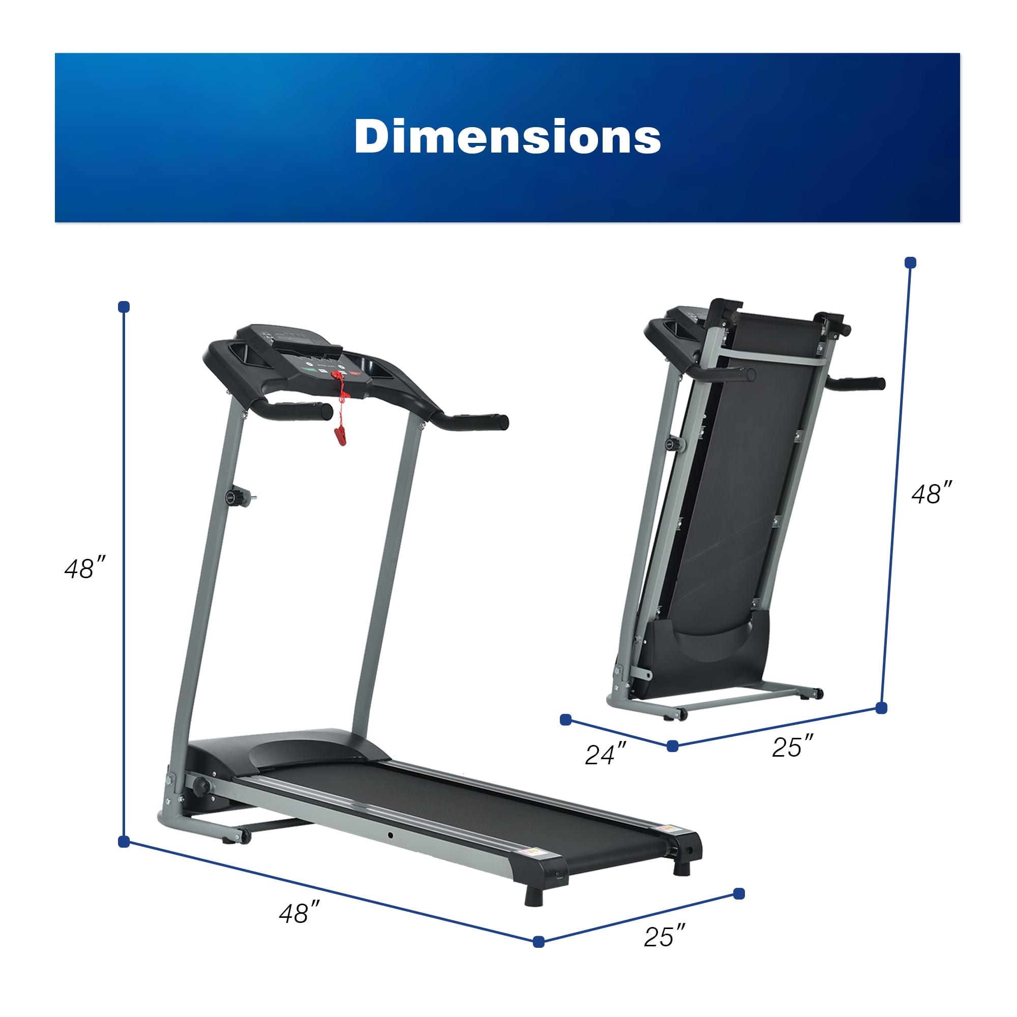 Foldable Treadmills for Home and Office,2.5hp Horsepower 220lbs Weight Bearing Portable Folding Treadmill, Adjustable Display, 3Pre Set Programs, Heart Rate Sensor