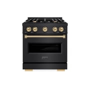 ZLINE Autograph Edition 30 in. 4.2 cu. ft. Classic Gas Range with 4 Burner Cooktop and Convection Gas Oven in Black Stainless Steel and Champagne Bronze Accents (CGRBZ-30-CB)