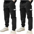 thumbnail image 2 of Spazoro Boys 2PC Cargo Pants, Baggy Cotton Elastic Waist Solid Color Multi-Pockets Casual Jogger for Boys Black Size 12 T, 2 of 6