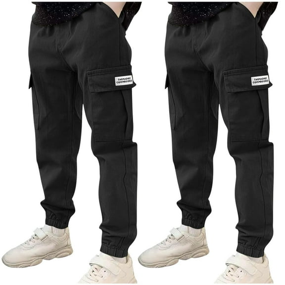Odeerbi 3-14 Years Teen Boys 2 PCS Cargo Pants Slim Athletic Sports Jogger Pants Outwear Casual Work Pants with Pocket