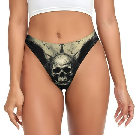 Sigee Vintage Winged Rose Skull for Women s G-String Panty  Low Rise  Soft Lace Perfect for Everyday Wear or Special Occasions-4X-Large