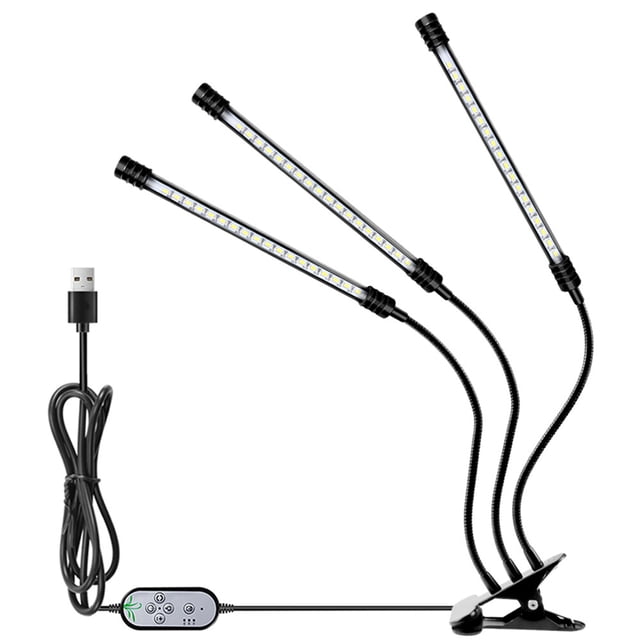 USB Plant Grow Light, White Daylight, Full Spectrum Lighting, Adjustable Angle, Desktop Clip-On Grow Light for Indoor Plants, 5-Level Dimmable Lighting, 4/8/12-Hour Timer