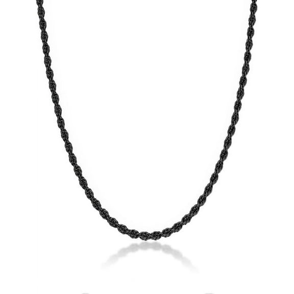 Black Necklace for Men Women 2mm Rope Chain 925 Sterling Silver Lobster Clasp Rope Chain for Women Black Chain for Men 20 Inch