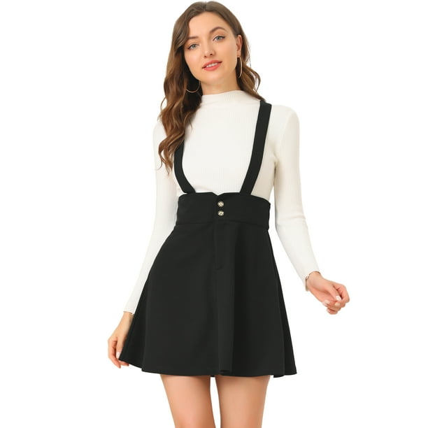 Allegra K Women's Casual Overall Dress Strap Button Front Suspender Skirt 