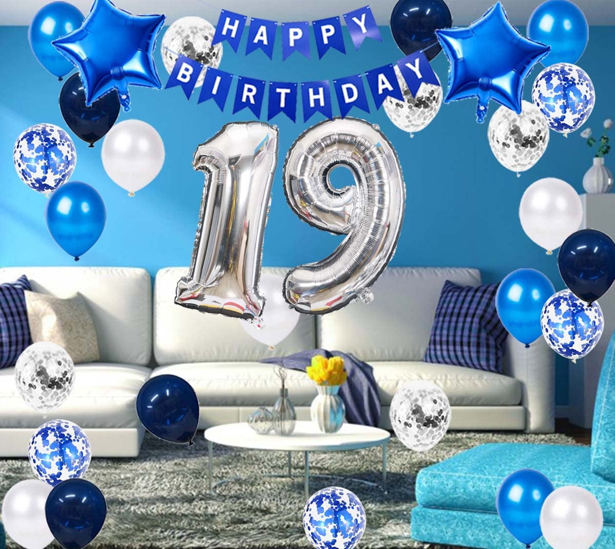19th Birthday Party Decoration for Boys, Happy Birthday Banner Blue Number 19  Birthday Balloons 19th Birthday Latex Confetti Balloon for Boys Him Son 19  Years Old Birthday Decoration Supplies( 19th) - Walmart.com