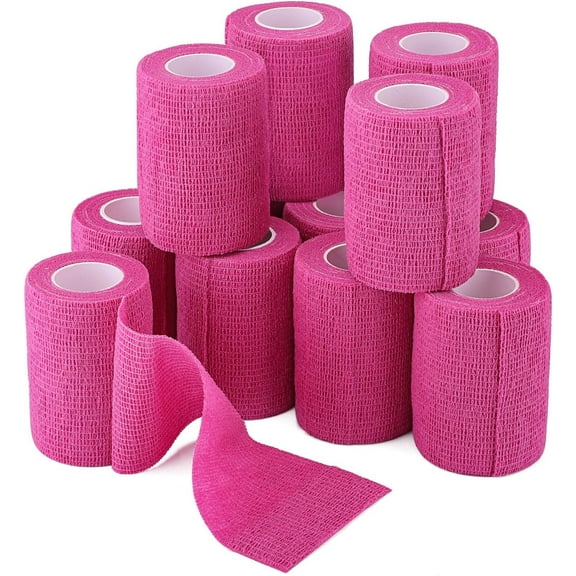 12PCS Pack Self Adherent Cohesive Wrap Bandages, 5 Yards Elastic First Aid Tape Medical Vet Wrap (Pink, 3"x5yd/ 7.5cmx4.5m)