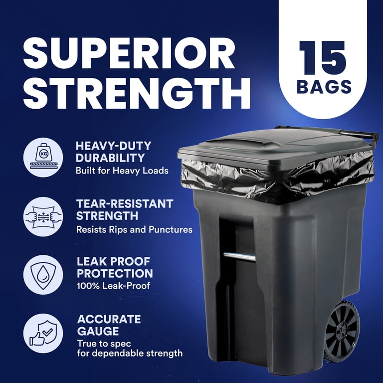 Plasticplace, Heavy Duty Black Trash Bags, 95-96 Gallon, 61” x 68
