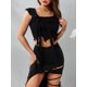 thumbnail image 4 of TRKIYQC Mujeres Casual Crop Tank Tops Irregular Hem Ruffle Vendaje Sin mangas Camiseta asimétrica para Streetwear Club Wear TRKIYQC moda, 4 of 9