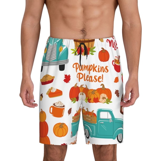 Fotbe Fall Pumpkins Pantalones Cortos de Pijama para Hombre, Ropa de Dormir, Pantalones de Pijama Cortos para Hombre-XX-Large