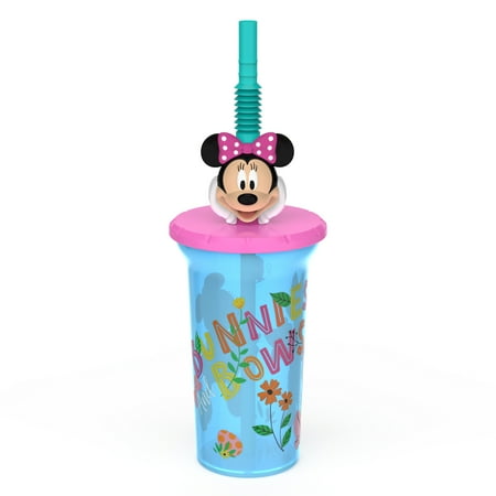 Zak Designs Disney 15 ounce Water Bottle with Sculpted Lid and Straw, Minnie Mouse