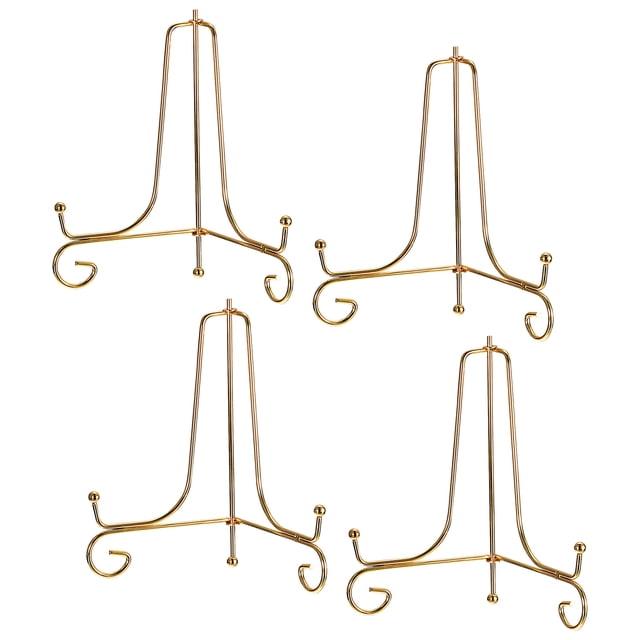 Unique Bargains 4Pack 5 Inch Plate Stands for Display Iron Folding Easel Plate Holders, Gold