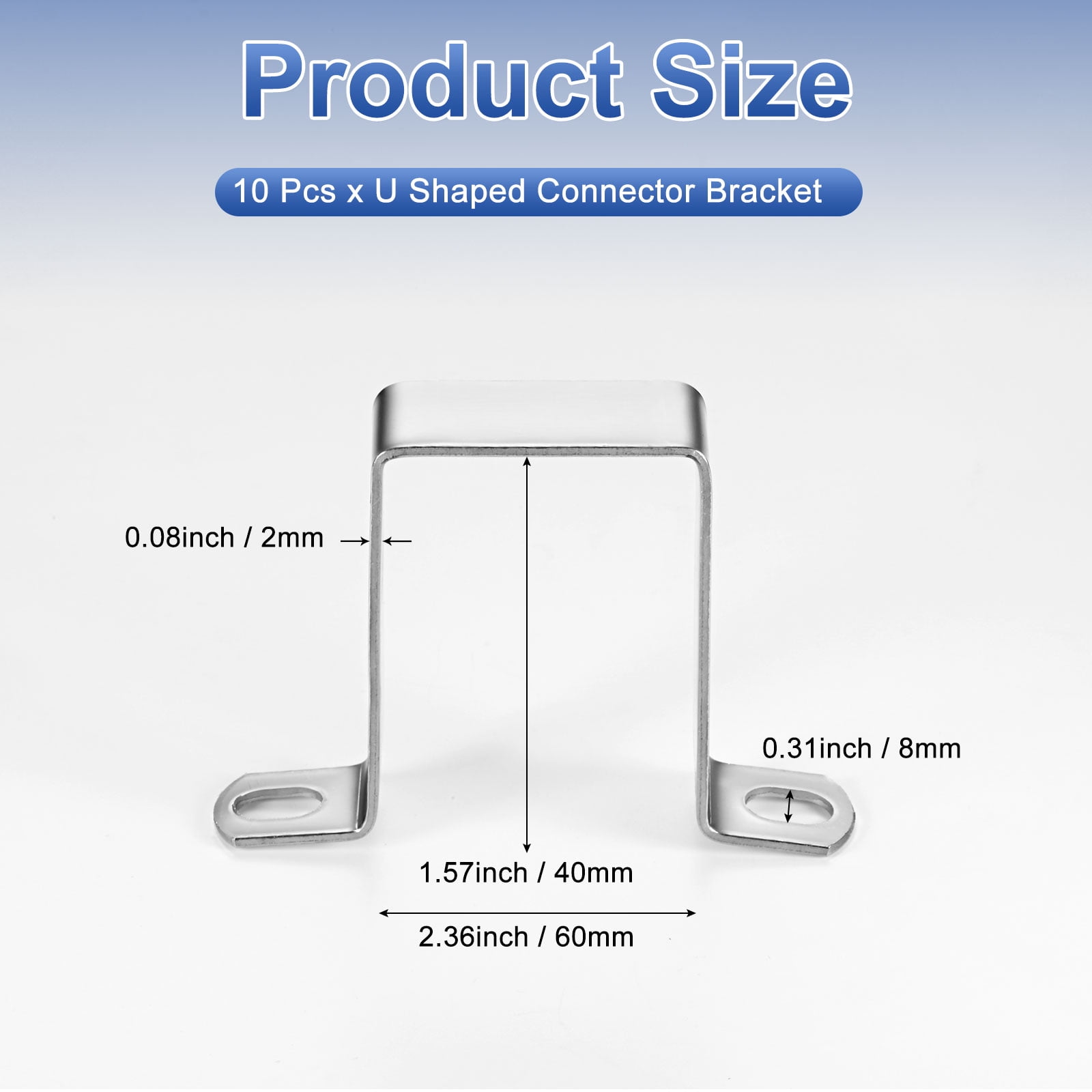 Uxcell 10-Pack U Shaped Connector Bracket, 40x60mm 304 Stainless Steel Square Pipe Clamp for Door Closed Bar Holder Strut Channel