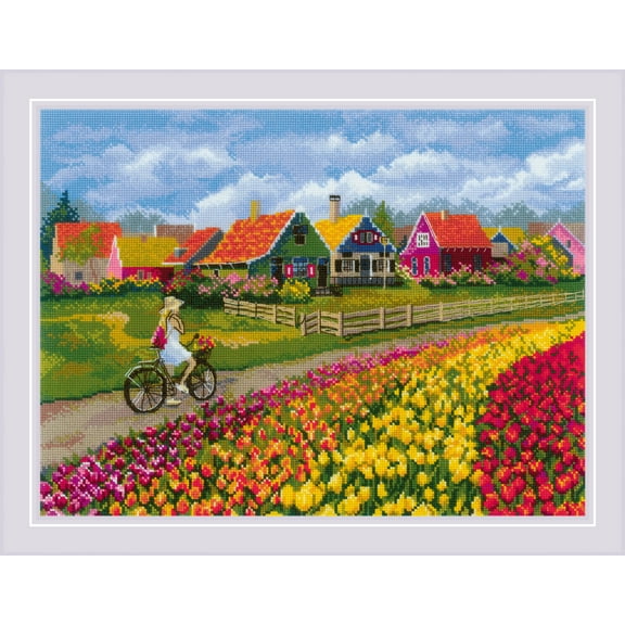 RIOLIS Counted Cross Stitch Kit 15.75"X11.75"-Tulip Field (14 Count)