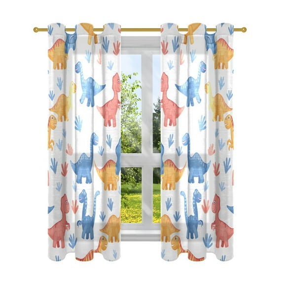 Sheer Curtains 2 Panels Set Grommet Drapes Window Treatments Light Filtering for Bedroom Living Room W42 x L63 Cartoon Dinosaur and Glass