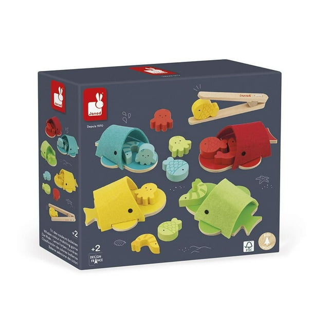Janod - Jeu de tri de couleurs Baleine - Ensemble de 17 pièces - À partir de 2 ans