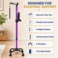 thumbnail image 3 of HEALTHBAZAAR Quad Cane Walking Cane for Women & Men for Balance Stability Adjustable Lightweight Walking Stick Purple, 3 of 11