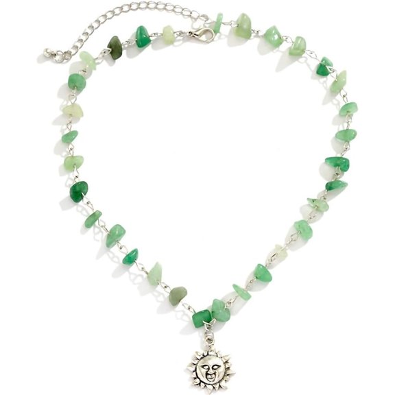 Zephyriana Boho Sun Moon Choker Necklace Star Healing Nature Crystal Necklace Summer Cystal Necklaces for Women Christmas Jewelry Gift For Women